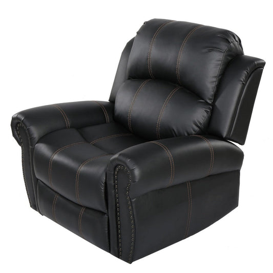 Manual Glider Recliner Chair | Nailhead Trim Plush Black Faux Leather