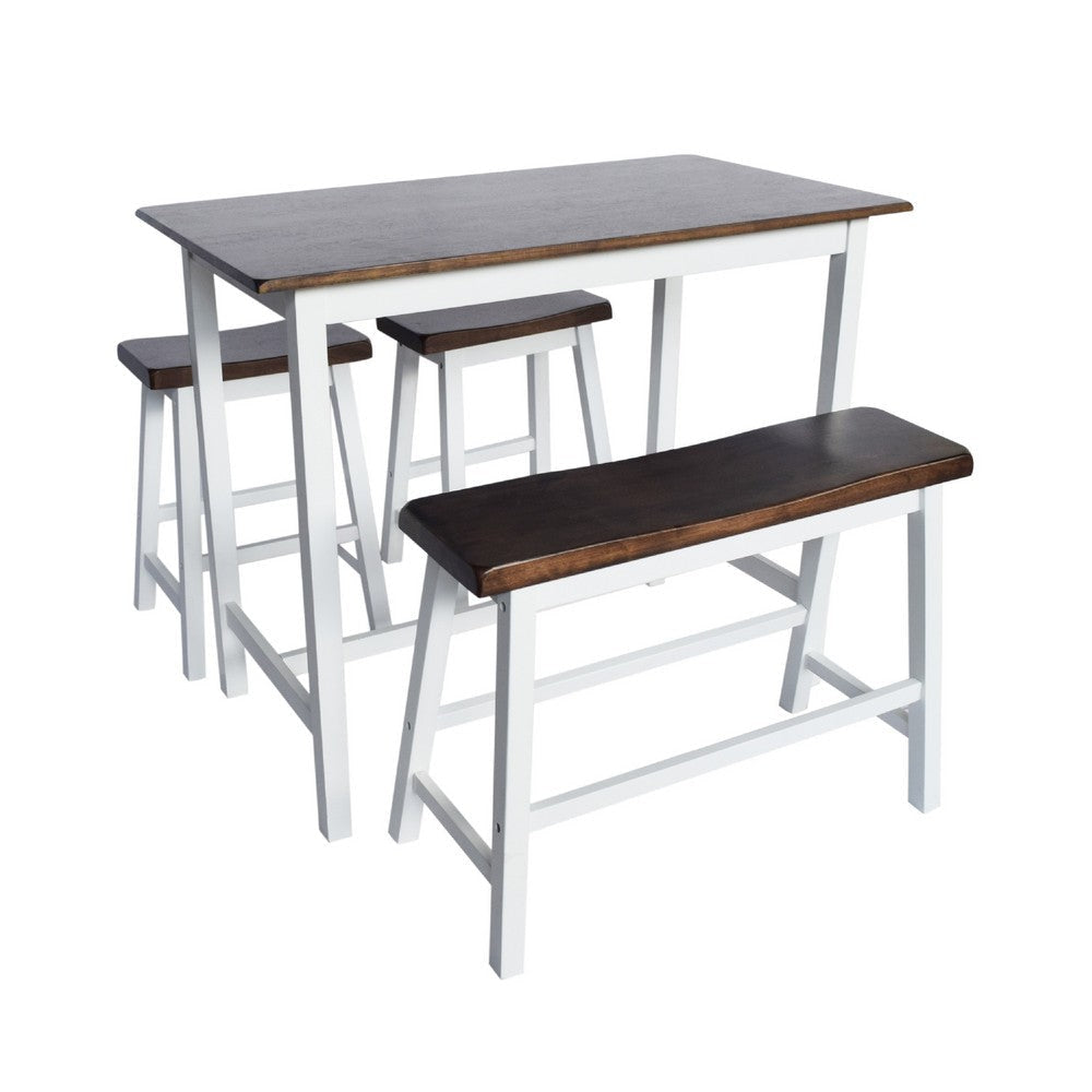 3pc Counter Height Dining Table Set with Saddle Stools | White Brown