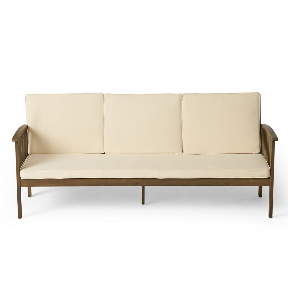 Gerry Outdoor Bench Sofa Cream Foam Pads Gray Acacia Wood 78 Inch BM335320