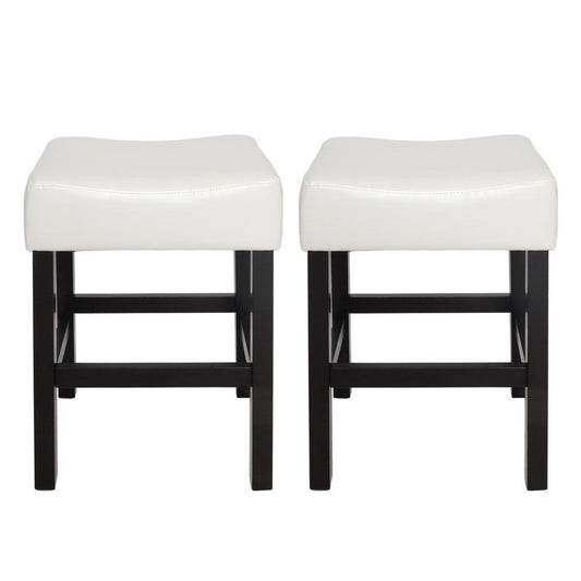 Counter Stool Seat of 2 | Ivory Bonded Leather Saddle Seat | Black