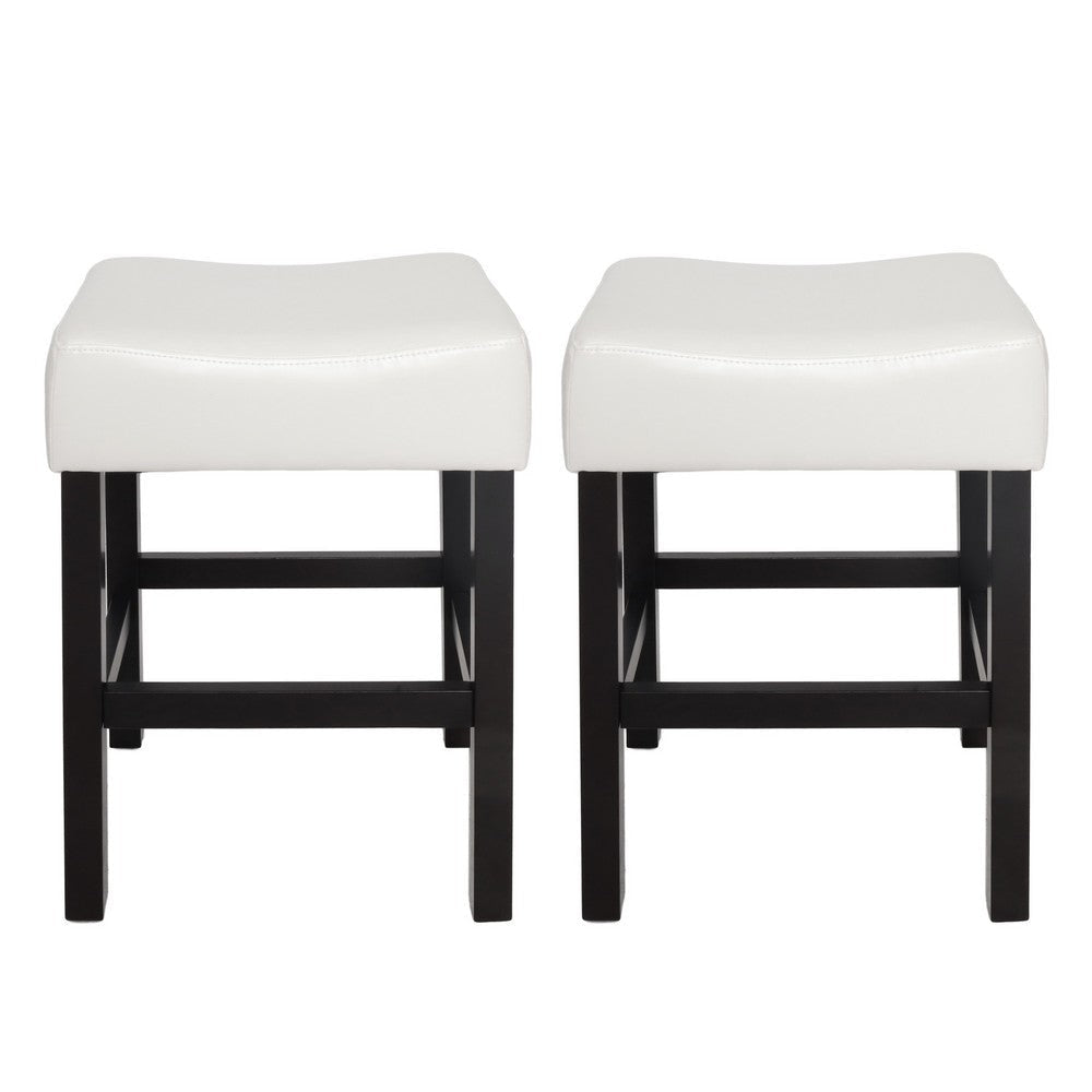 Counter Stool Seat of 2 | Ivory Bonded Leather Saddle Seat | Black