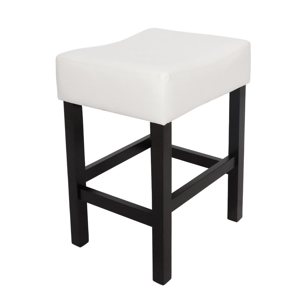 Counter Stool Seat of 2 | Ivory Bonded Leather Saddle Seat | Black