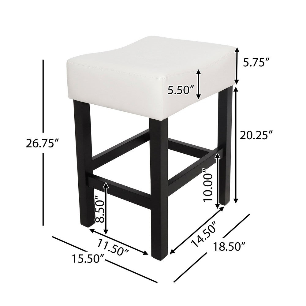 Counter Stool Seat of 2 | Ivory Bonded Leather Saddle Seat | Black