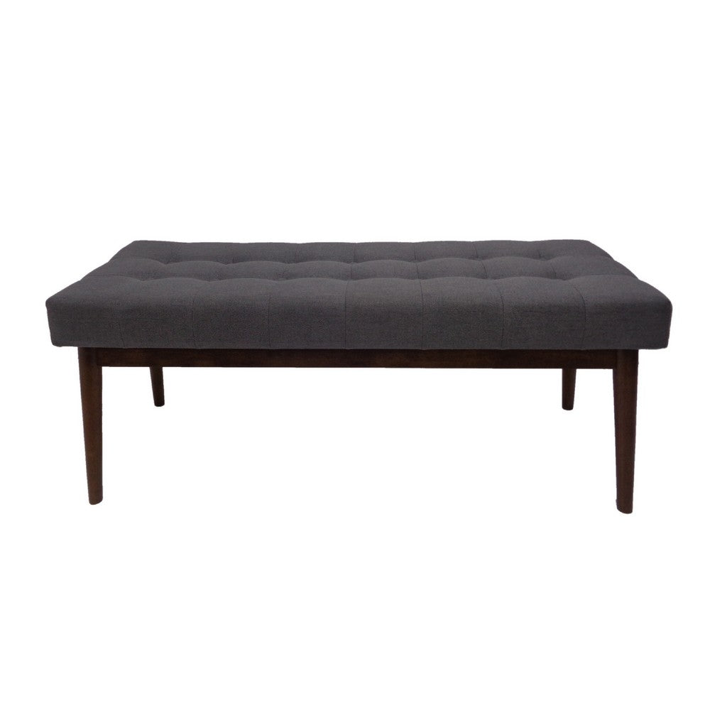 Ottoman Footstool Bench | 44" Button Tufted Gray Fabric Top