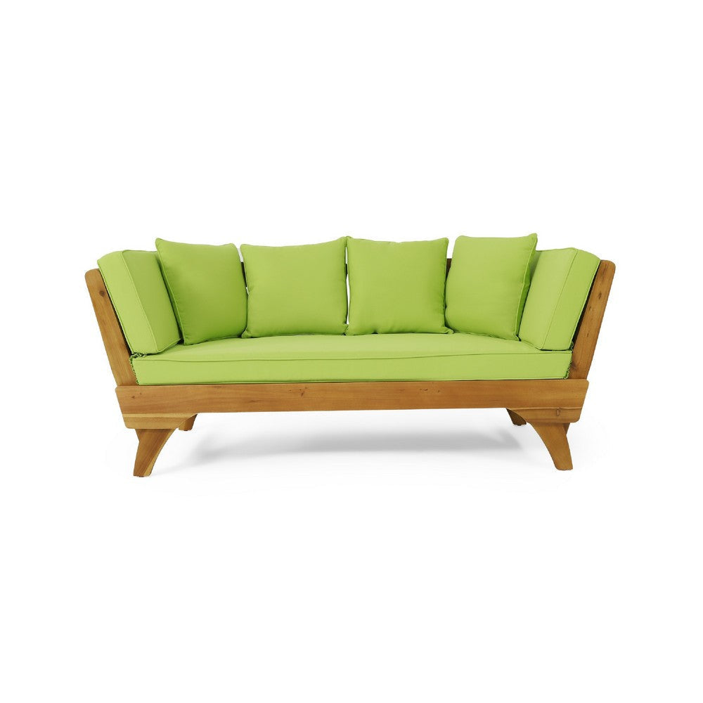Flex Outdoor Daybed | 65’’ Teak Brown Acacia Wood | Green Cushions