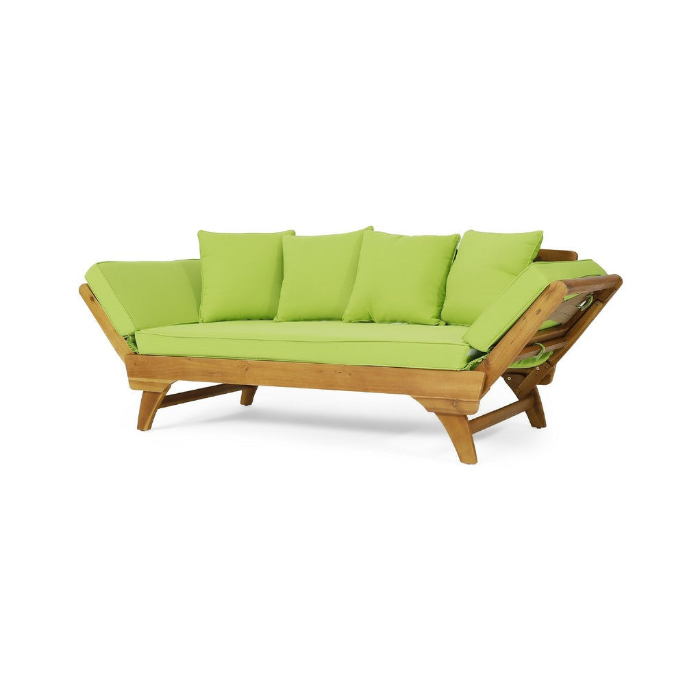 Flex Outdoor Daybed | 65’’ Teak Brown Acacia Wood | Green Cushions