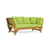 Flex Outdoor Daybed | 65" Teak Brown Acacia Wood | Green Cushions