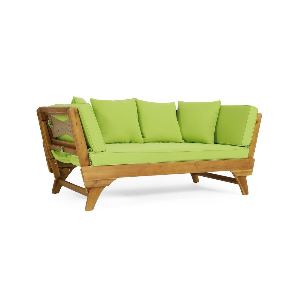 Flex Outdoor Daybed | 65" Teak Brown Acacia Wood | Green Cushions
