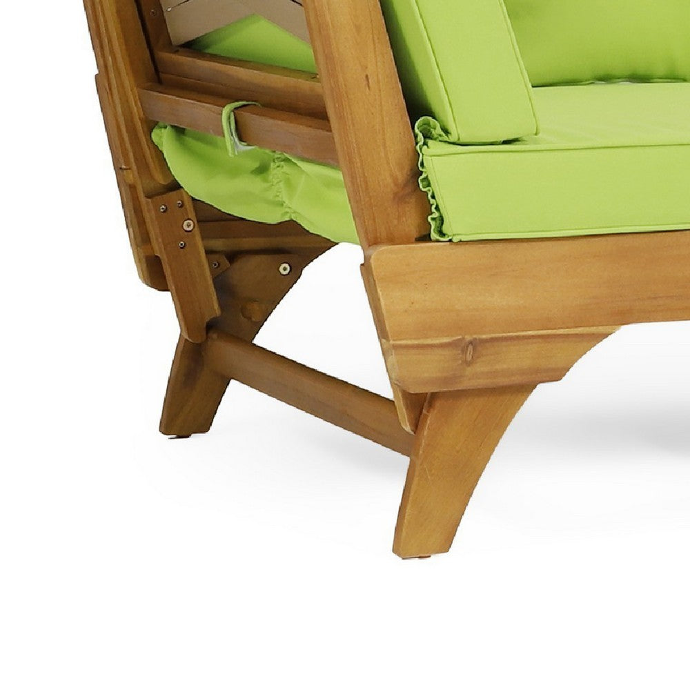 Flex Outdoor Daybed | 65" Teak Brown Acacia Wood | Green Cushions