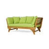 Flex Outdoor Daybed | 65" Teak Brown Acacia Wood | Green Cushions