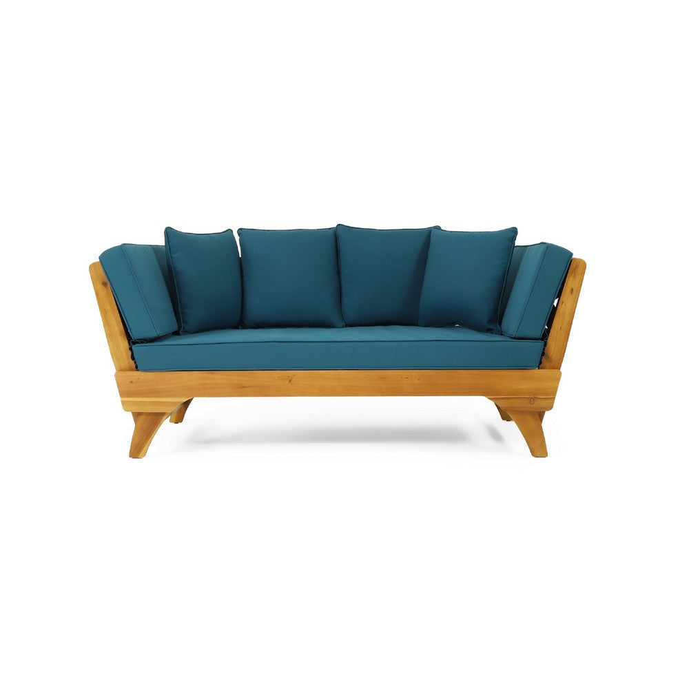 Flex Outdoor Daybed | 65’’ Teak Brown Acacia Wood | Blue Cushions