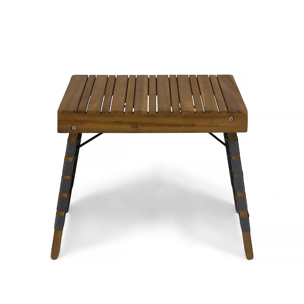 Leo Outdoor Foldable Side Table | 20" Brown Wood | Black Nylon Strap