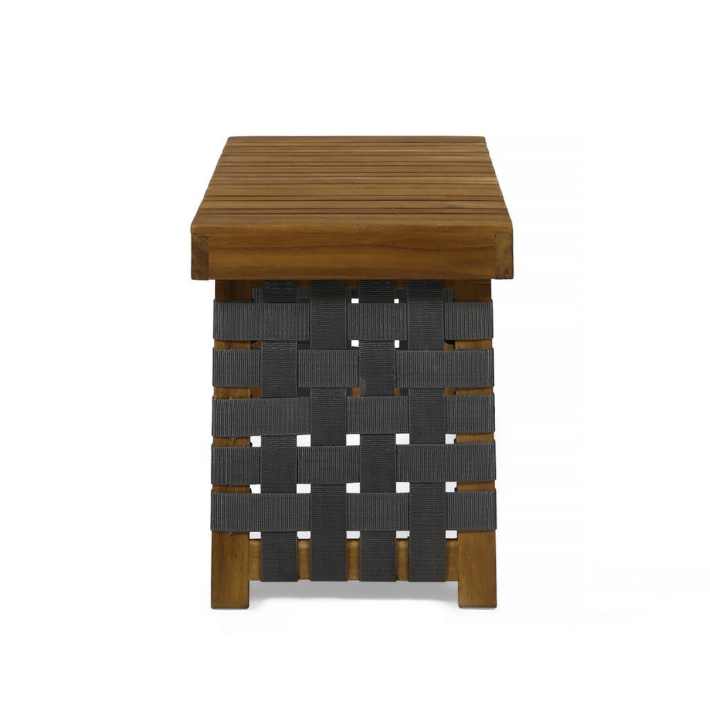 Leo Outdoor Foldable Side Table | 20" Brown Wood | Black Nylon Strap