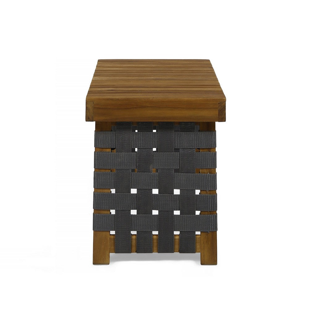 Leo Outdoor Foldable Side Table | 20" Brown Wood | Black Nylon Strap