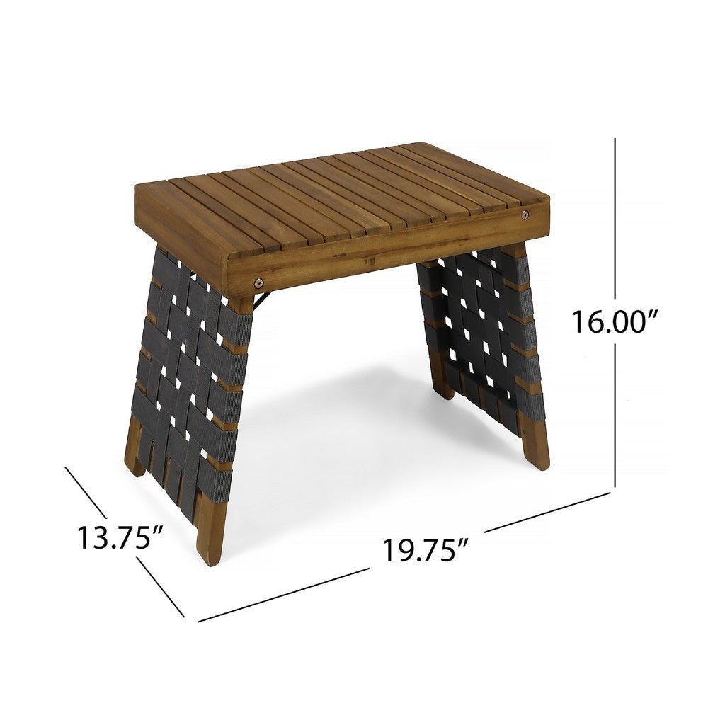 Leo Outdoor Foldable Side Table | 20’’ Brown Wood | Black Nylon Strap BM335325
