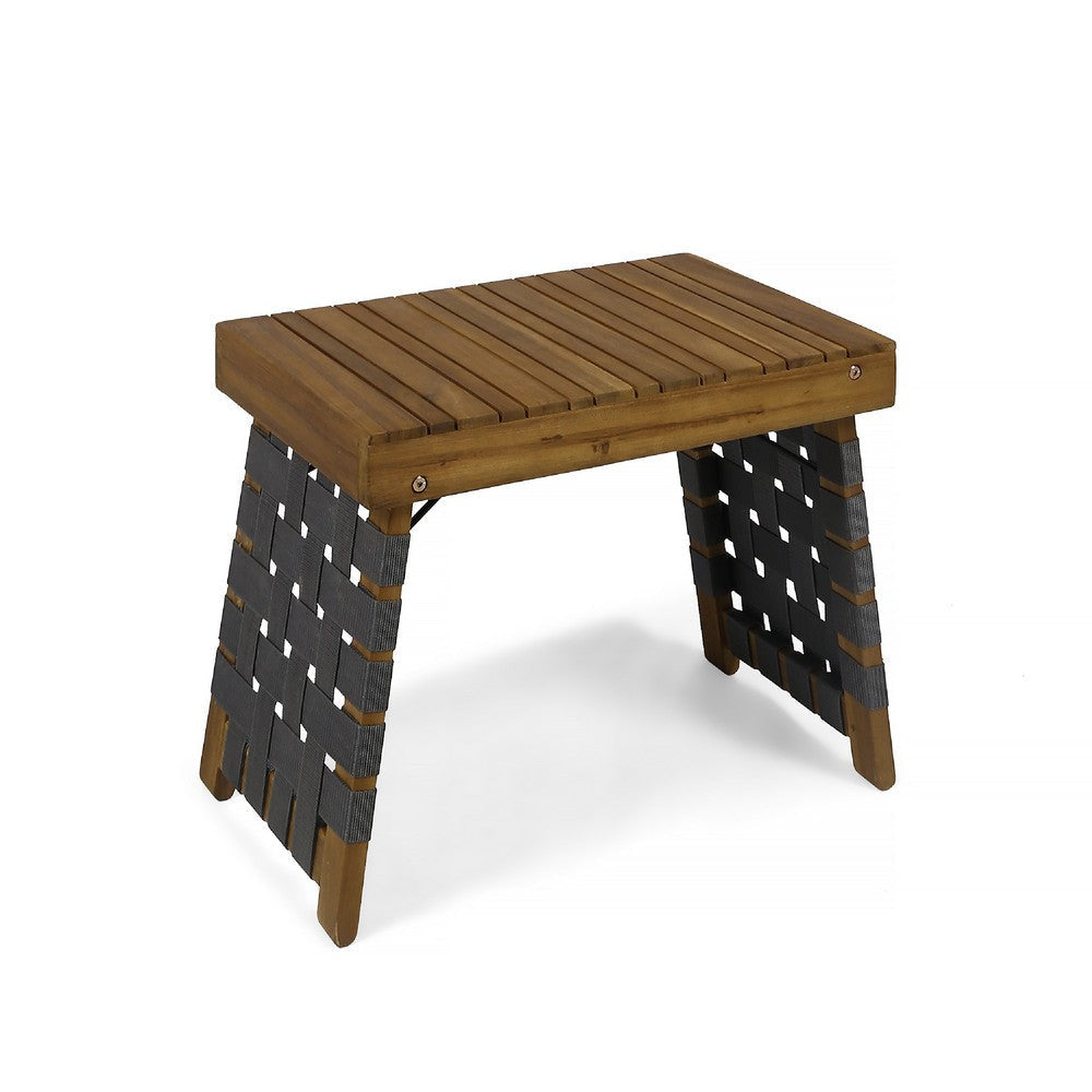 Leo Outdoor Foldable Side Table | 20" Brown Wood | Black Nylon Strap