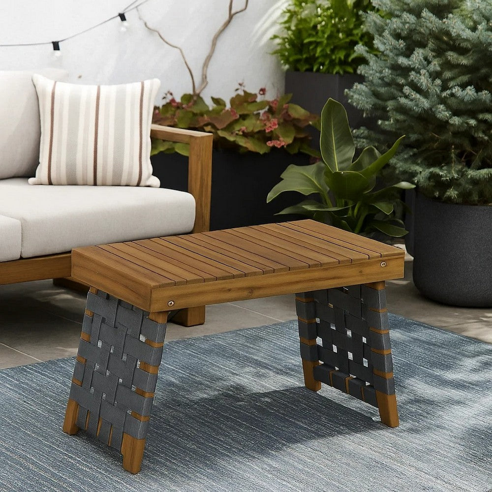 Leo Outdoor Foldable Side Table | 20" Brown Wood | Black Nylon Strap