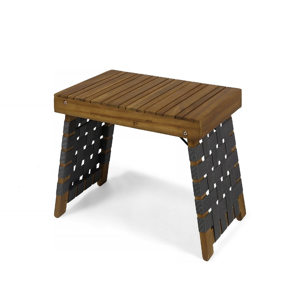Leo Outdoor Foldable Side Table | 20" Brown Wood | Black Nylon Strap