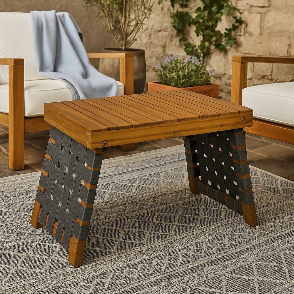 Leo Outdoor Foldable Side Table | 20" Brown Wood | Black Nylon Strap