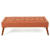 Accent Ottoman Bench, Tufted 52 Inch Rectangular Orange Fabric Seat
