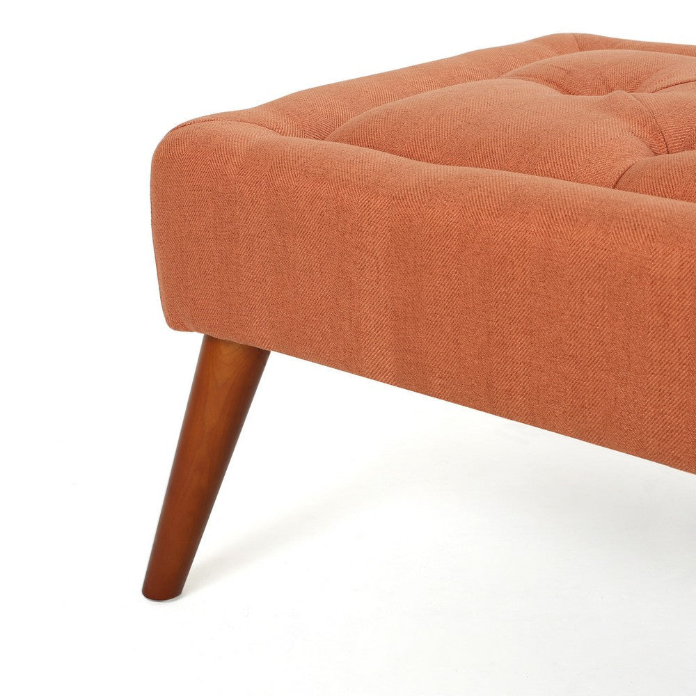Accent Ottoman Bench Tufted 52 Inch Rectangular Orange Fabric Seat BM335326