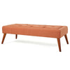 Accent Ottoman Bench, Tufted 52 Inch Rectangular Orange Fabric Seat