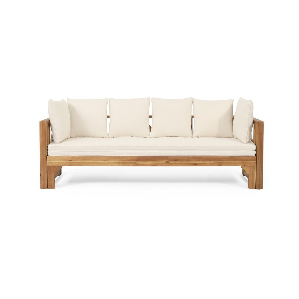 Outdoor Daybed Sofa | 79" | Brown Acacia Wood Frame | Cream Cushions