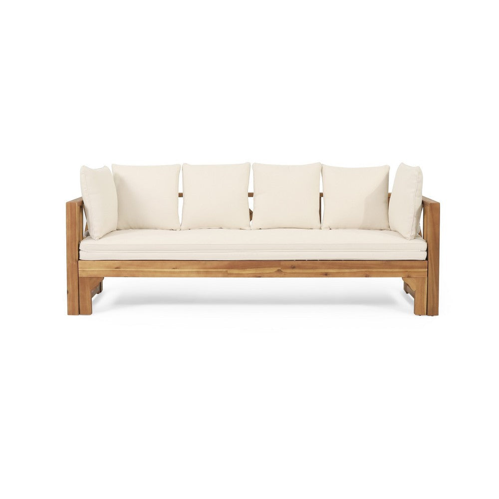 Outdoor Daybed Sofa | 79’’ | Brown Acacia Wood Frame | Cream Cushions BM335327
