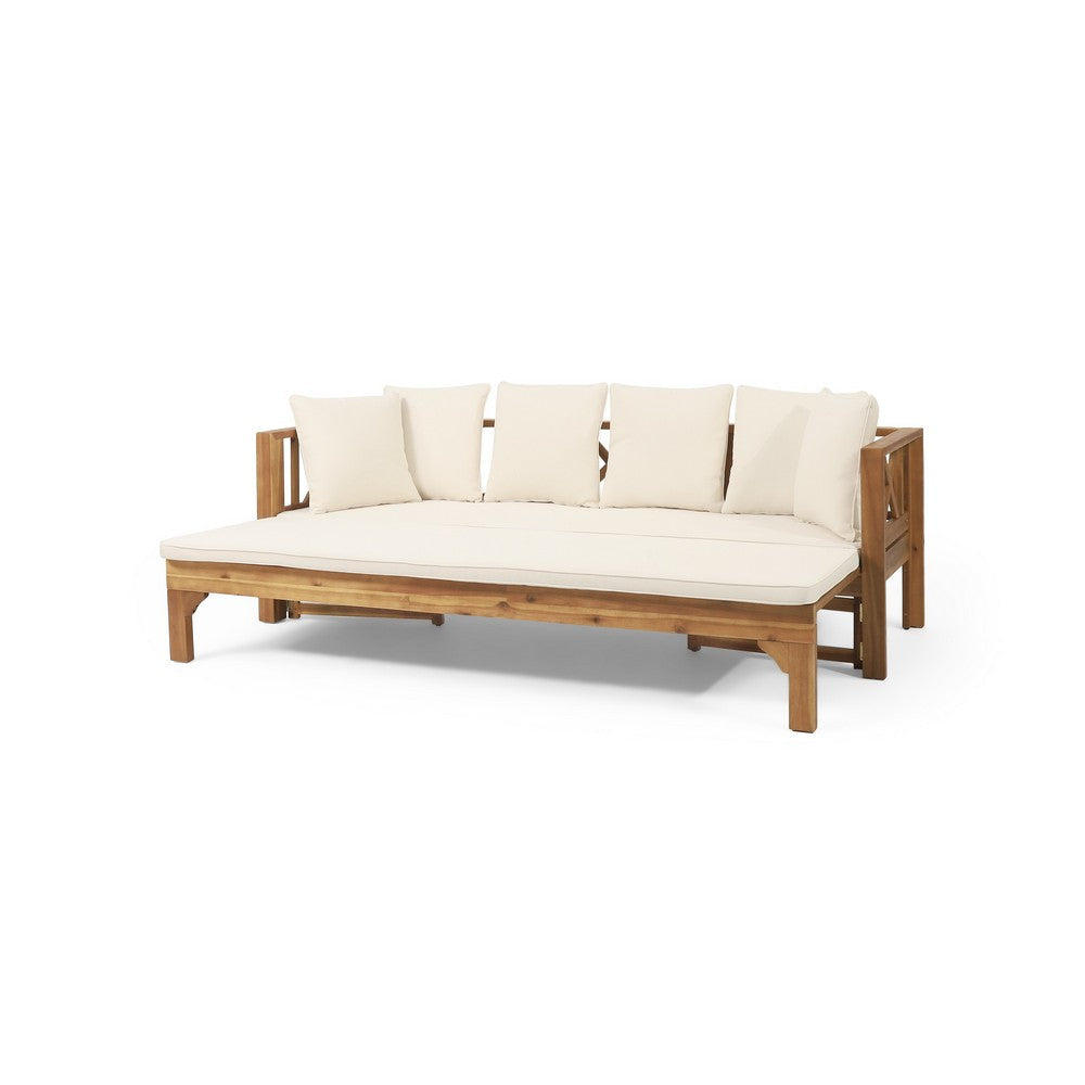 Outdoor Daybed Sofa | 79’’ | Brown Acacia Wood Frame | Cream Cushions BM335327
