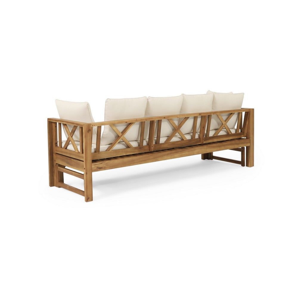 Outdoor Daybed Sofa | 79" | Brown Acacia Wood Frame | Cream Cushions