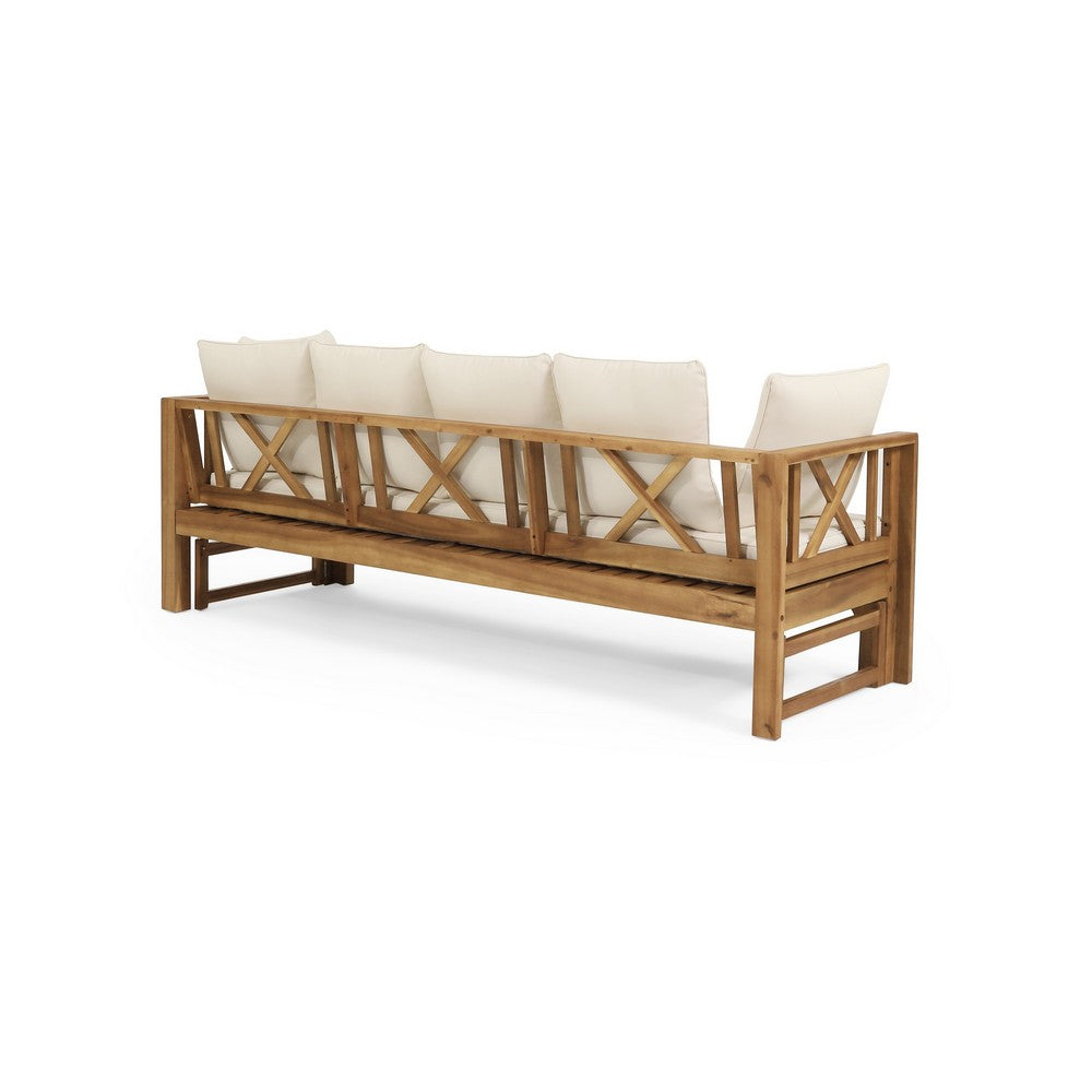 Outdoor Daybed Sofa | 79" | Brown Acacia Wood Frame | Cream Cushions