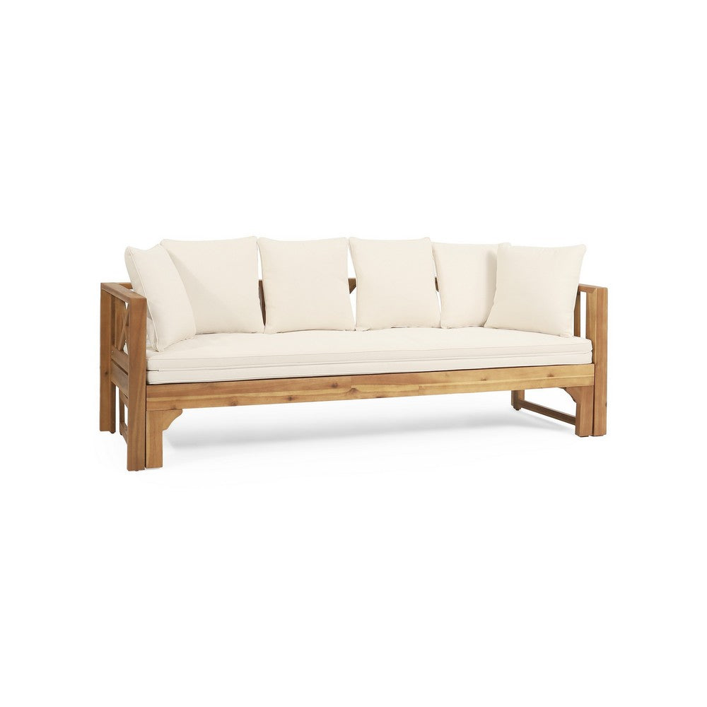Outdoor Daybed Sofa | 79" | Brown Acacia Wood Frame | Cream Cushions