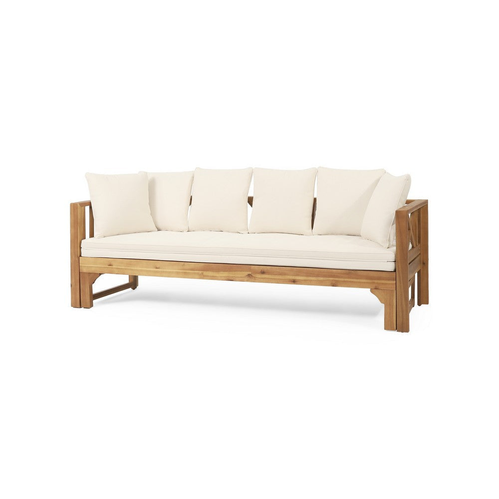 Outdoor Daybed Sofa | 79" | Brown Acacia Wood Frame | Cream Cushions
