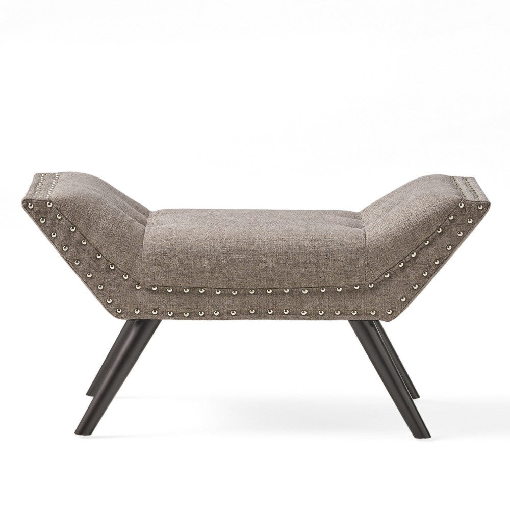 Vibe Ottoman Bench | Tufted Gray Fabric | 36" | Nailhead Trim