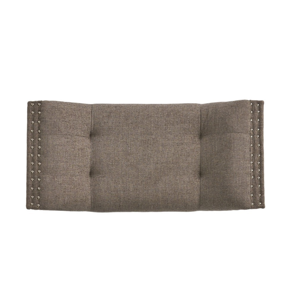 Vibe Ottoman Bench | Tufted Gray Fabric | 36" | Nailhead Trim
