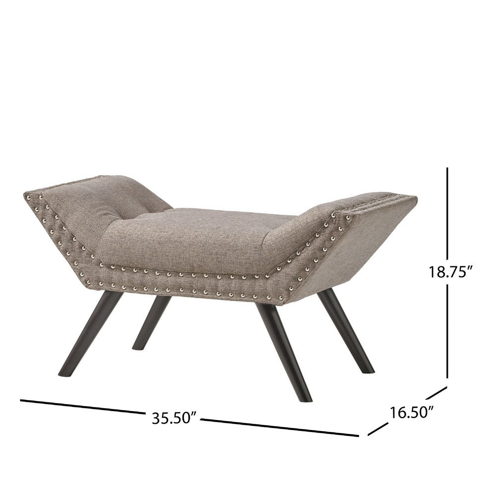 Vibe Ottoman Bench | Tufted Gray Fabric | 36" | Nailhead Trim