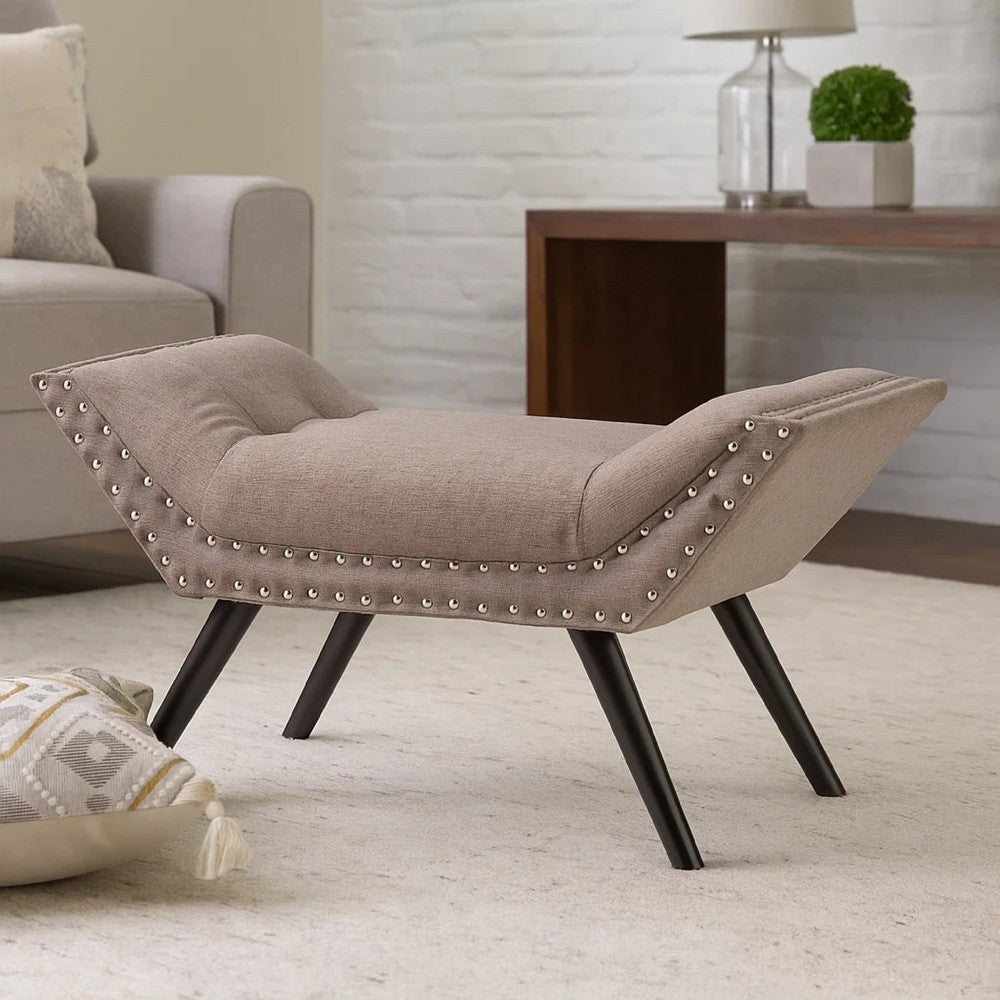 Vibe Ottoman Bench | Tufted Gray Fabric | 36" | Nailhead Trim