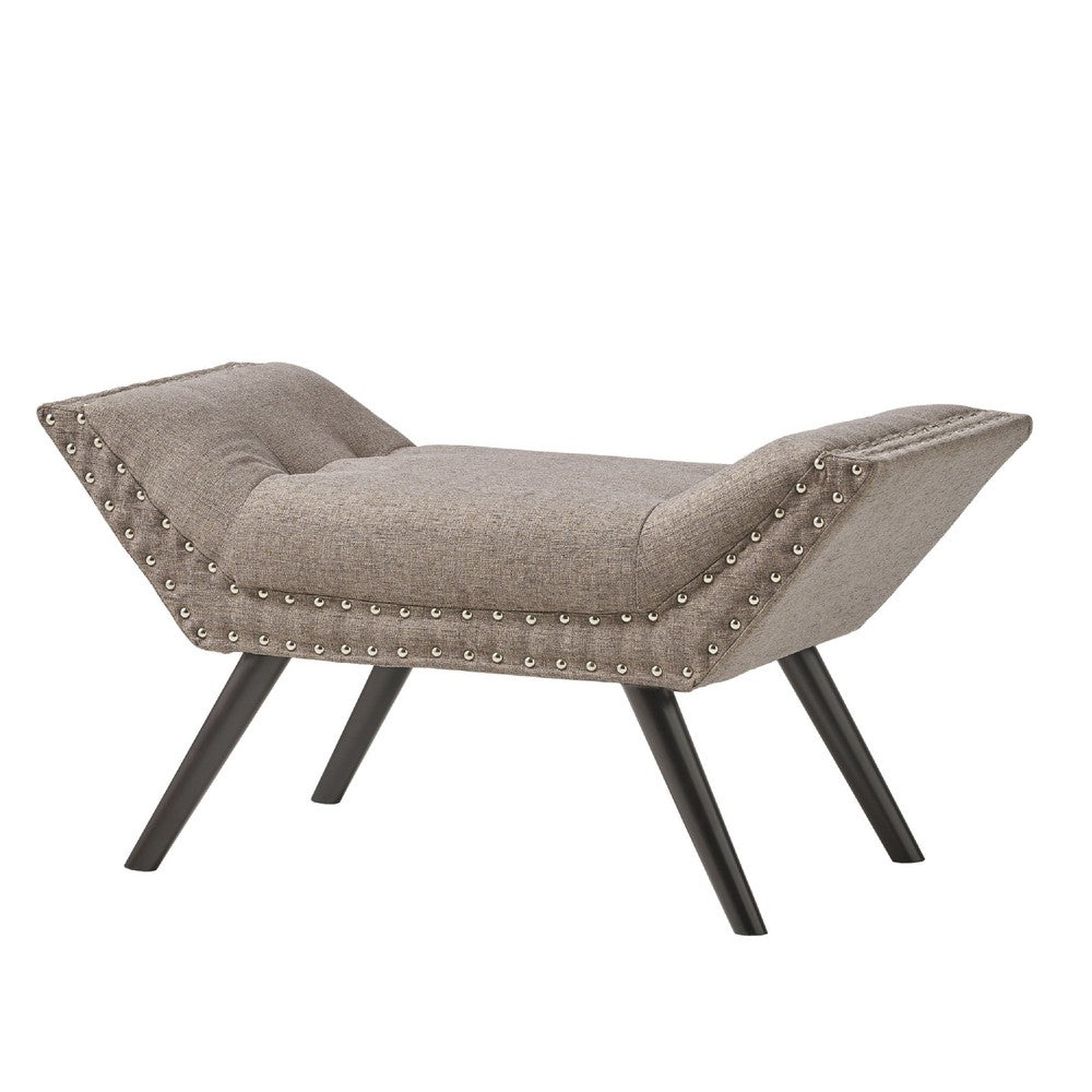 Vibe Ottoman Bench | Tufted Gray Fabric | 36" | Nailhead Trim
