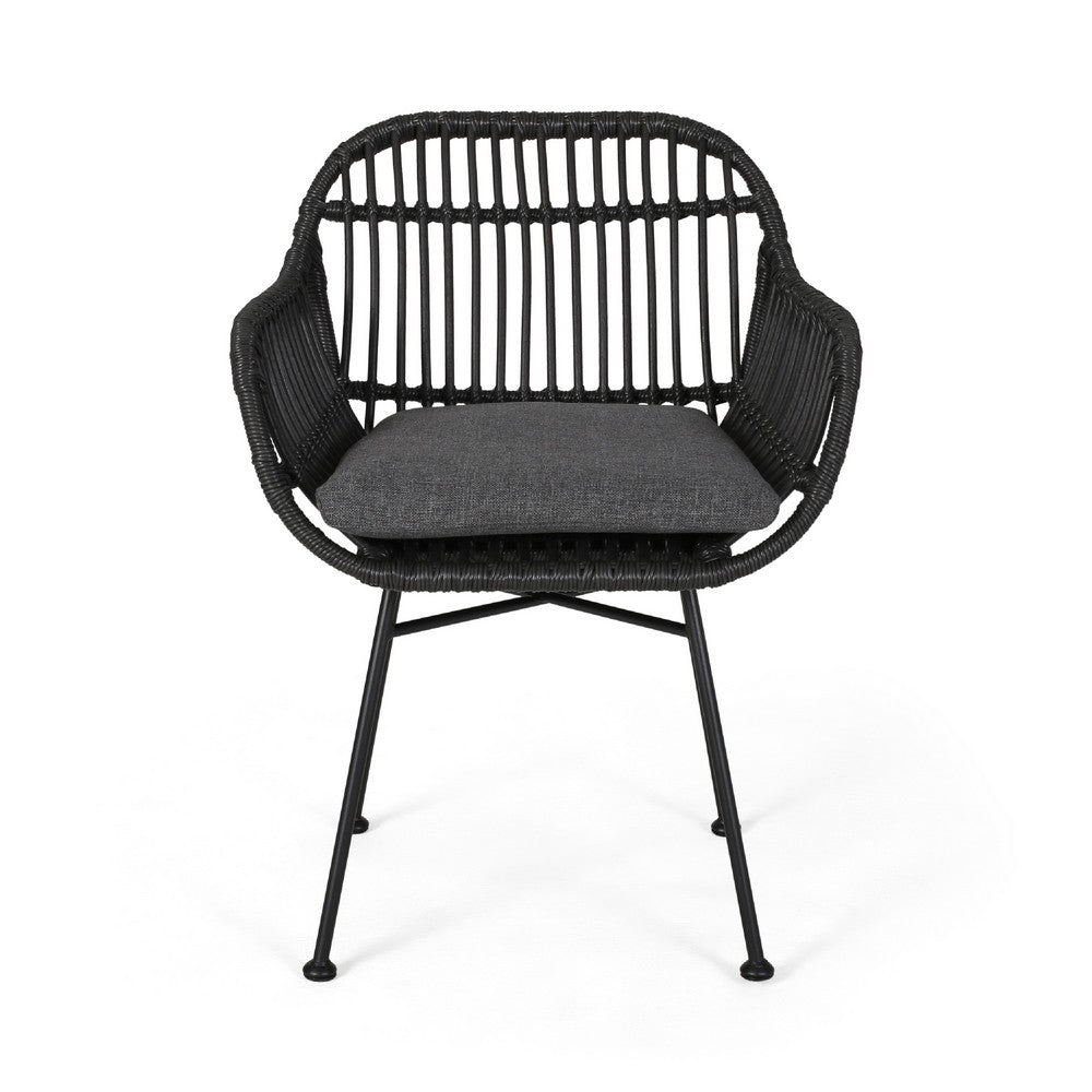 Tee Outdoor Conversation Chair Set of 2 | Gray Rattan | Black Metal
