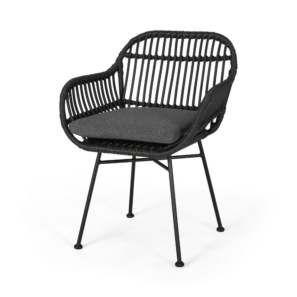 Tee Outdoor Conversation Chair Set of 2 | Gray Rattan | Black Metal