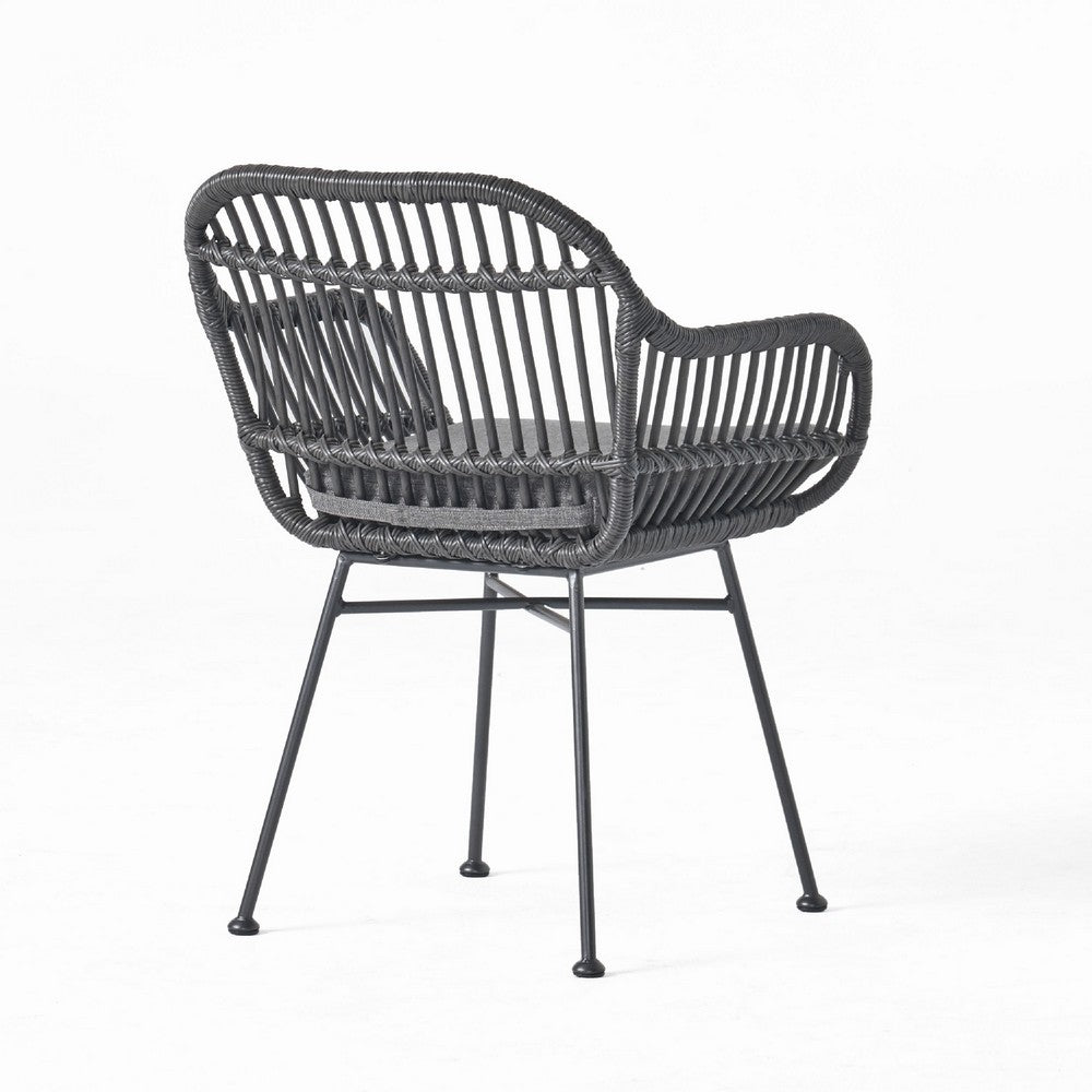 Tee Outdoor Conversation Chair Set of 2 | Gray Rattan | Black Metal