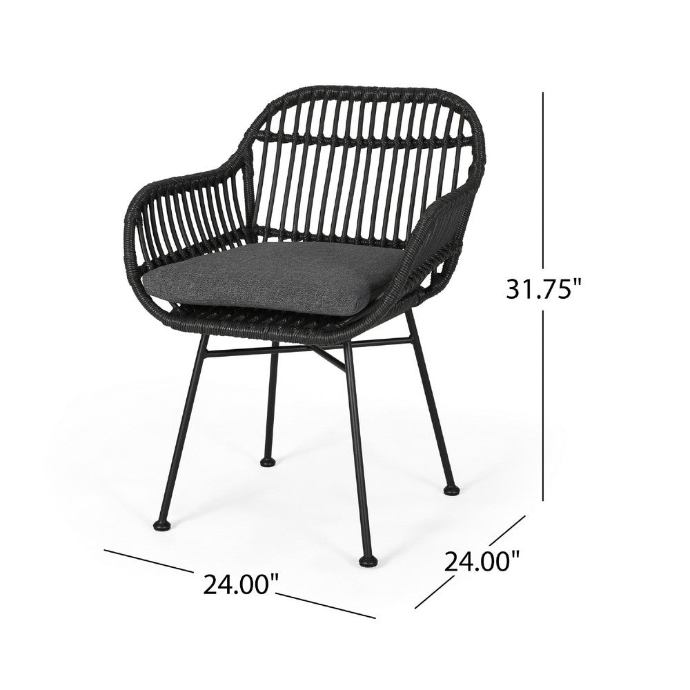 Tee Outdoor Conversation Chair Set of 2 | Gray Rattan | Black Metal