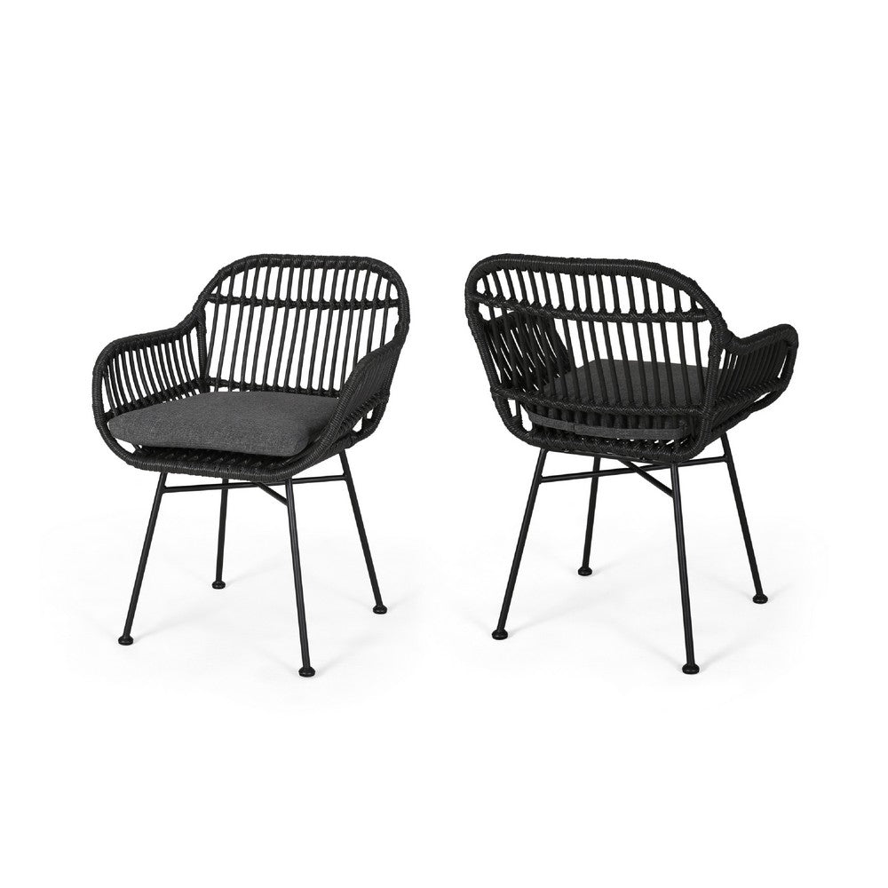 Tee Outdoor Conversation Chair Set of 2 | Gray Rattan | Black Metal