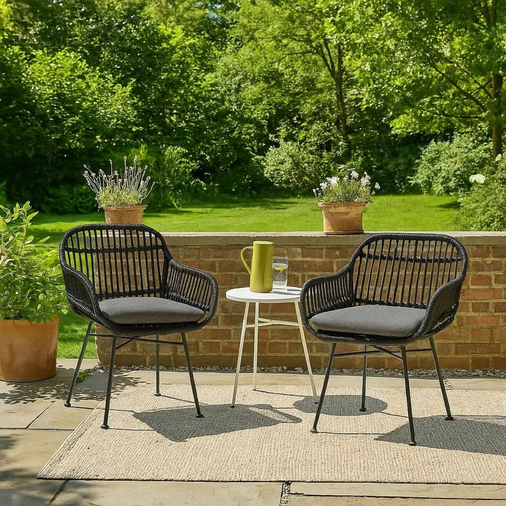 Tee Outdoor Conversation Chair Set of 2 | Gray Rattan | Black Metal