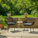 Tee Outdoor Conversation Chair Set of 2 | Gray Rattan | Black Metal