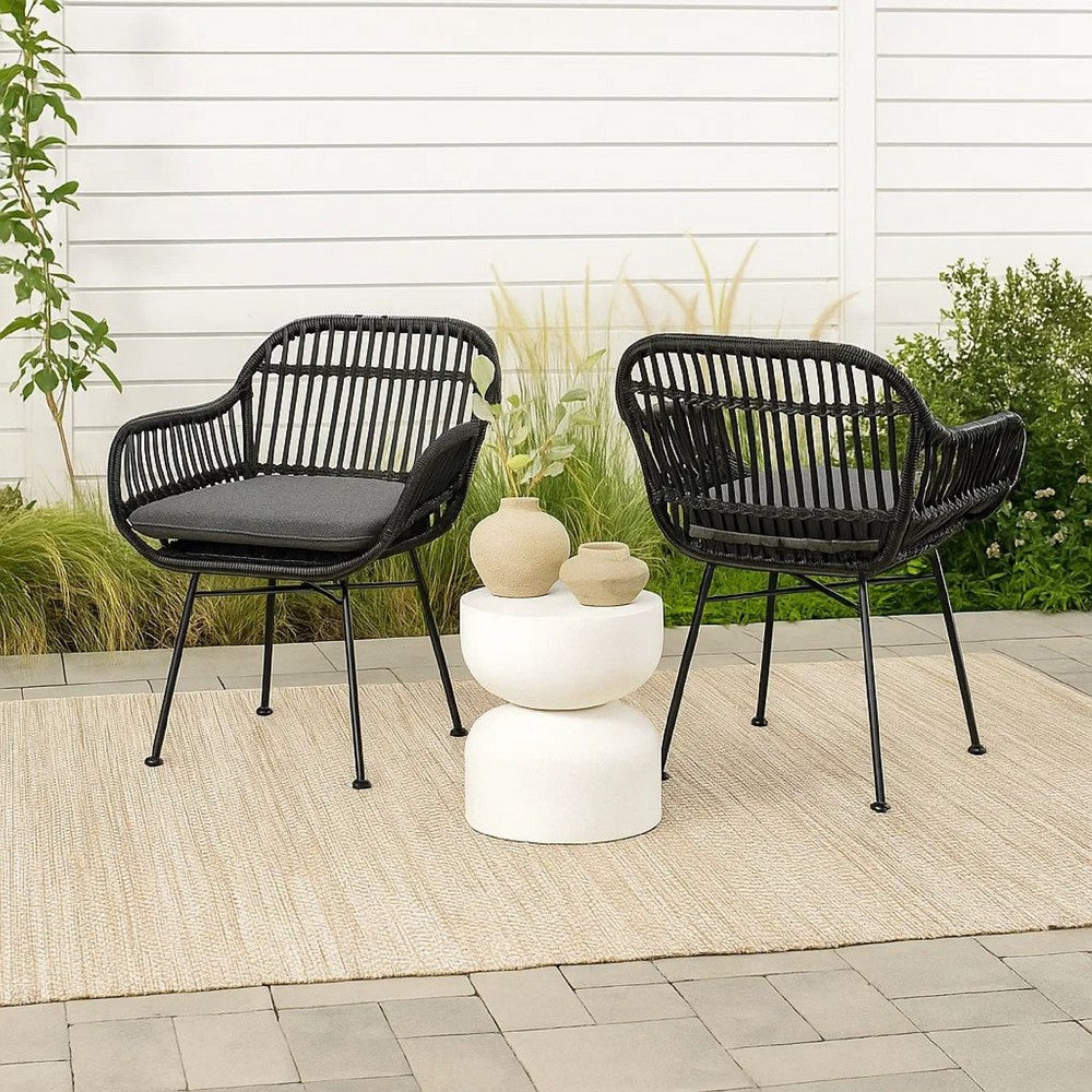 Tee Outdoor Conversation Chair Set of 2 | Gray Rattan | Black Metal