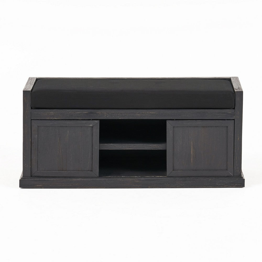 Shoe Bench | 2 Storage Shelves | 43" Dark Gray Acacia Wood