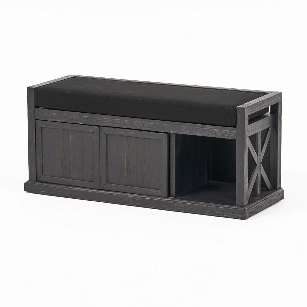 Shoe Bench | 2 Storage Shelves | 43" Dark Gray Acacia Wood
