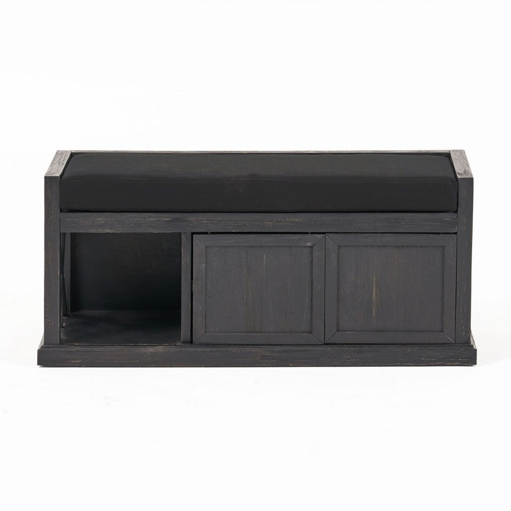 Shoe Bench | 2 Storage Shelves | 43" Dark Gray Acacia Wood