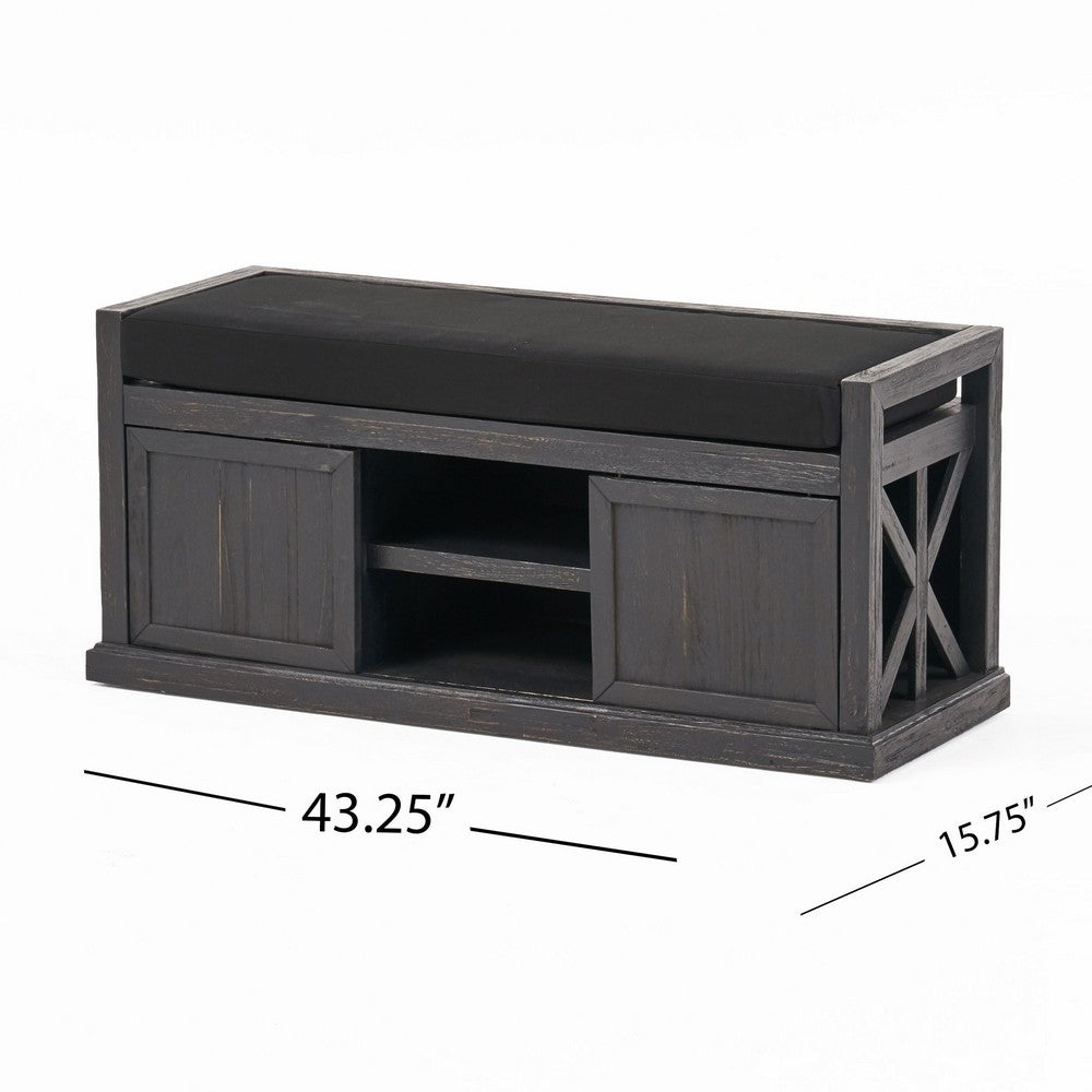 Shoe Bench | 2 Storage Shelves | 43" Dark Gray Acacia Wood